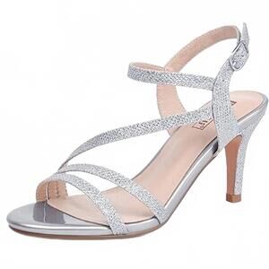 NEW IDIFU women's glitter open toe ankle strap sandals in silver